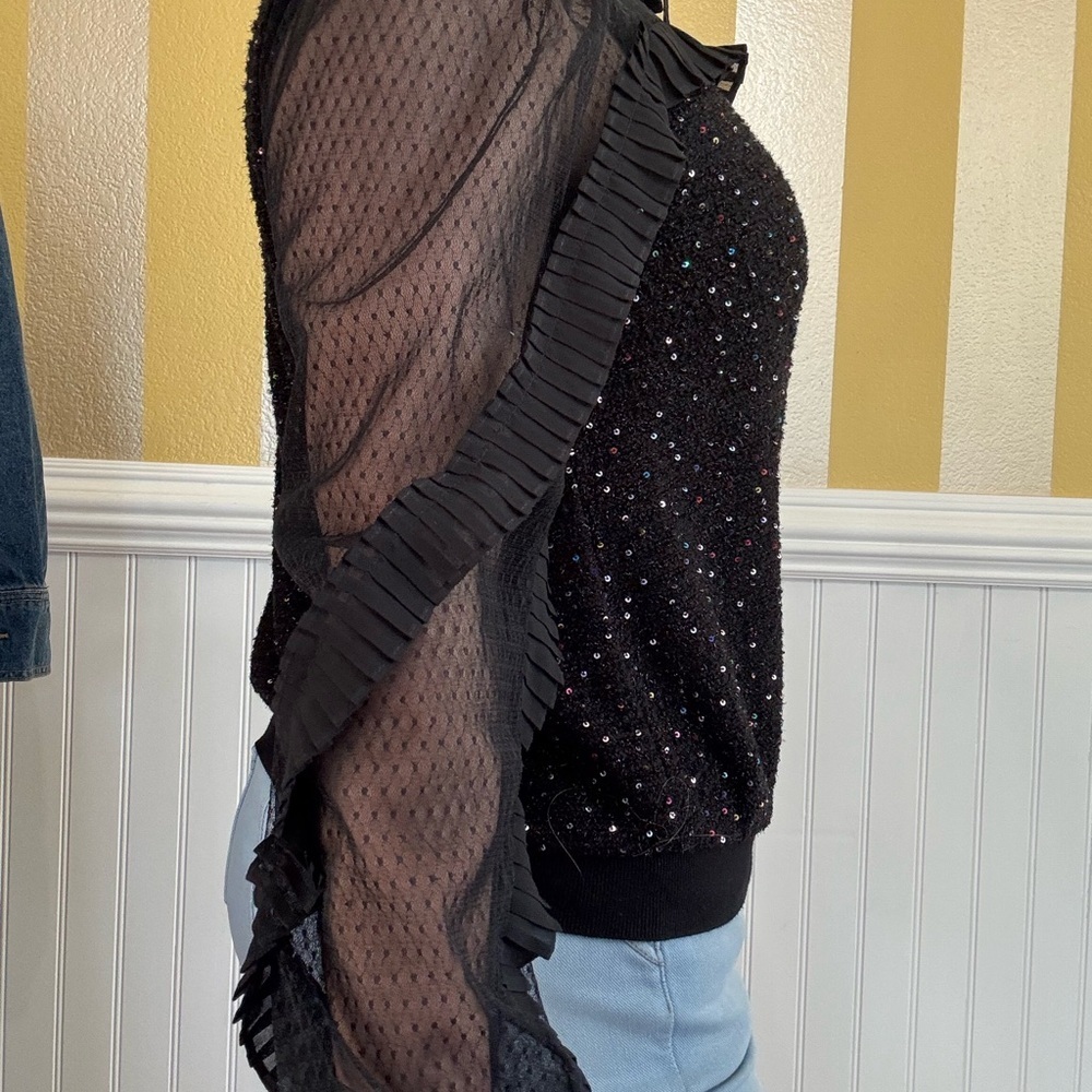 Elegant Black Sheer Ruffle Top - Picture 4 of 8